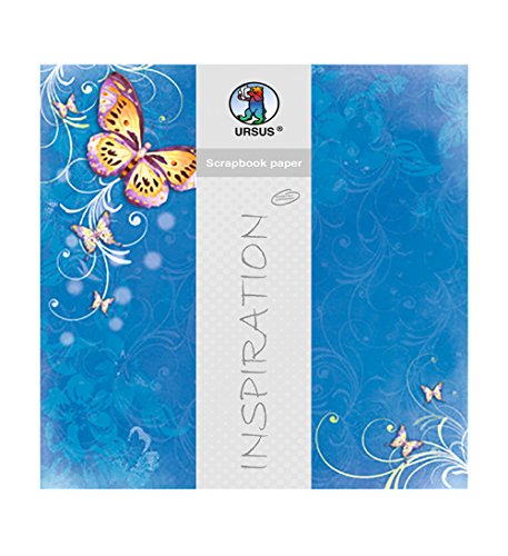 Ursus 70300076 - Premium Glitter Scrapbook paper, Schmetterlinge, ca. 30,5 x 30,5 cm, 190 g/qm, 5 Blatt, mit Banderole, beidseitig mit verschiedenen Motiven bedruckt, Vorderseite mit Glitter veredelt von Ursus