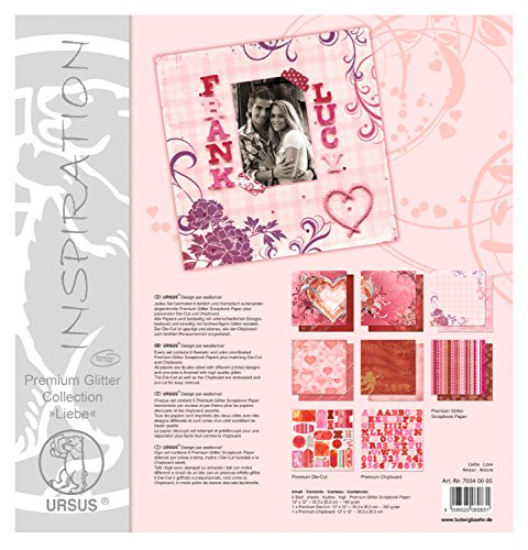 Ursus 70340005 - Premium Glitter Collection, Liebe, ca. 30,5 x 30,5 cm, Papiere und Accessoires für kreatives Gestalten von Ursus