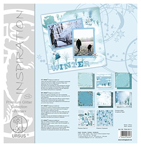 Ursus 70340011 - Premium Glitter Collection, Winter, ca. 30,5 x 30,5 cm, Papiere und Accessoires für kreatives Gestalten von Ursus