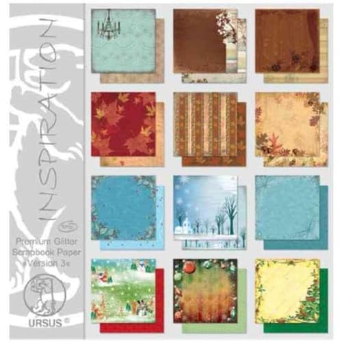 Ursus 70370099 - Premium Glitter Scrapbook paper Block, Version 3, ca. 30,5 x 30,5 cm, 190 g/qm, 12 Blatt in 12 Motiven, beidseitg mit verschiedenen Motiven bedruckt, Vorderseite mit Glitter veredelt von Ursus