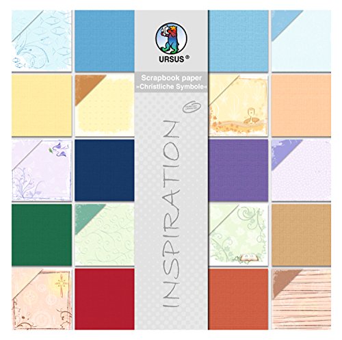 Ursus 70400099 - Scrapbook paper Block, Christliche Symbole, ca. 30,5 x 30,5 cm, 120 g/qm, 20 Blatt in verschiedenen Papierqualitäten, Motiven und Farben, beidseitig bedruckt, säure und ligninfrei von Ursus