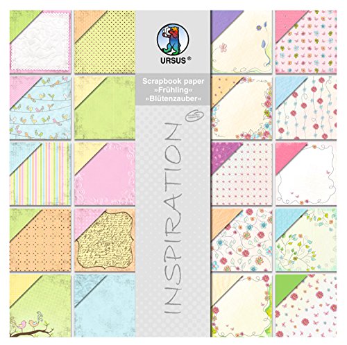 Ursus 70870099 - Scrapbook paper Block, Frühling/Blütenzauber, ca. 30,5 x 30,5 cm, 190 g/qm, 20 Blatt, beidseitig bedruckt, Vorder- und Rückseite in verschiedenen Motiven, säure und ligninfrei von Ursus