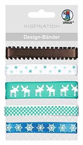 Ursus 74510020 - Design Bänder Winter petrol, Länge ca. 90 cm, Breite ca. 10 16 mm, Bänder in 5 verschiedenen Motiven, ideal zum Verzieren und Dekorieren von Karten und Scrapbooking von Ursus