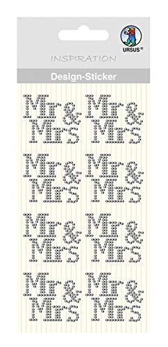 Ursus 75070046 - Design Sticker, Mr & Mrs, 8 Stück, silber, selbstklebend, einfach von der Folie abzuziehen, ideal geeignet für Scrapbooking, Kartengestaltung und zur Dekoration von Ursus