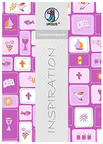 Ursus 76524601 - Transparentpapier Glory, brombeer, Vierecke, DIN A4, 115 g/qm, 5 Blatt, einseitig bedruckt, Vorderseite mit Heißfolie in silber veredelt, mit Banderole von Ursus