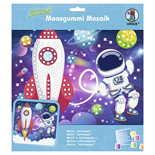 Ursus 8420019 - Glitter Moosgummi Mosaik-Bild "Astronaut", Bastelset für ein Klebebild aus Moosgummi-Stickern, ca. 25 x 25 cm mit Aufsteller von Ursus
