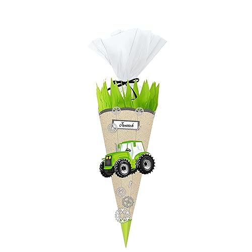 Ursus 9770003 - Schultüte Bastelset, Green & Easy, Traktor, Höhe ca. 68 cm, Durchmesser ca. 20 cm, inklusive Bastelanleitung und Vorlagebogen, zum Selbstbasteln, ideal für die Einschulung von Ursus