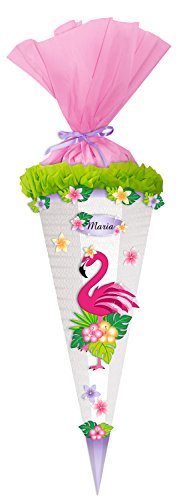 Ursus 9870005 - Schultüte Bastelset Easy Line Flamingo, sechseckig, Höhe ca. 68 cm, Duchmesser ca. 20 cm, diverse Stanzteile, teilweise beglittert, inklusive Bastelanleitung, für die Einschuluung von Ursus