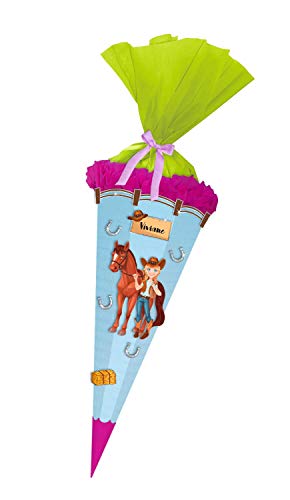 Ursus 9870008 - Schultüte Bastelset Easy Line, Pferd und Reiterin, sechseckig, Höhe ca. 68 cm, Durchmesser ca. 20 cm, aus 3D Colorwellpappe 260 g/qm, alle Teile vorgestanzt, inklusive Bastelanleitung von Ursus