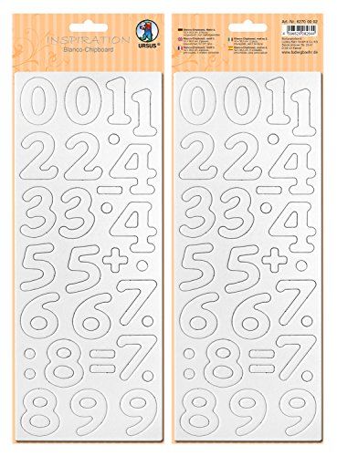 Ursus 62700002 - Blanco Chipboard, Zahlen, ca. 12 x 30,5 cm, 2 Blatt, mit Papier einseitig kaschierter Graukarton, ideal für kreatives Basteln von Ursus