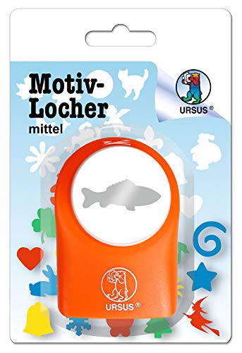 Ursus Motivlocher mittel, Goldfisch, aus orangenem Kunststoff mit Metallstanze, Durchmesser ca. 25,4 mm, für Papierqualitäten von 160-220 g/qm, mit Druckknopffunktion von Ursus