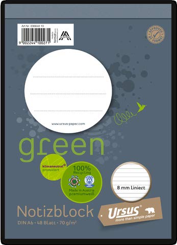 Ursus green Notizblock, liniert, A6, 70 g/m², 48 Blatt von Ursus