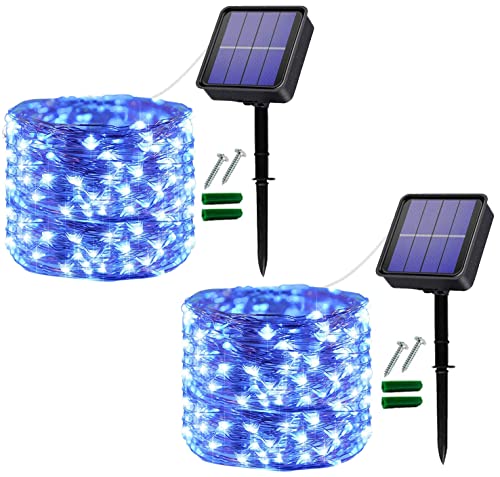 Useber [2 Stück] Solar Lichterkette Außen, 12M 120 LED Lichterketten Aussen, Wasserdicht Kupferdraht Weihnachtsbeleuchtung Lichterkette für Balkon, gartendeko, Bäume, Terrasse, Hochzeiten (Blau) von Useber