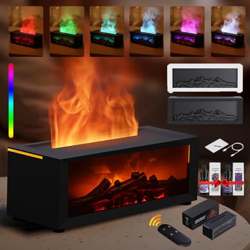 Flammen Fireplace Aroma Diffuser, DuftöL Diffuser Mit Led Kamin Humidifier, Diffusor FüR äTherische öLe 150ml Luftbefeuchter Kamin FüR Zuhause BüRo Schlafzimmer (Black) von Usper