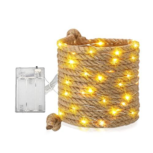 Usper Solar Lichterkette Seil 600cm IP65 Sisal Stern Beleuchtete Lampe Gartenleuchte mit 60 LEDs Warmweiß 3200K für Dekoration Außen Garten Terrasse Balkon von Usper