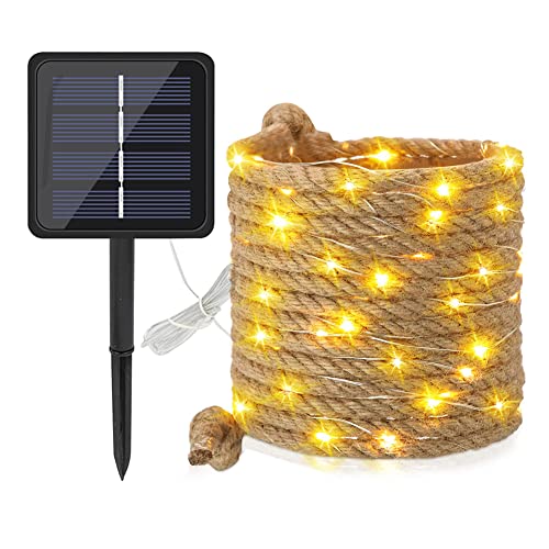 Usper Solar Lichterkette Seil 600cm IP65 Sisal Stern Beleuchtete Lampe Gartenleuchte mit 60 LEDs Warmweiß 3200K für Dekoration Außen Garten Terrasse Balkon von Usper