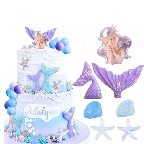 UtenTol Meerjungfrau Kuchen Dekoration hohe Qualität 3D Mermaid Tier Cupcake Topper Meerjungfrau Figuren Meerjungfrau Geburtstag Deko 7 Stück Meerjungfrau Geburtstag Tortendeko (Lila) von UtenTol