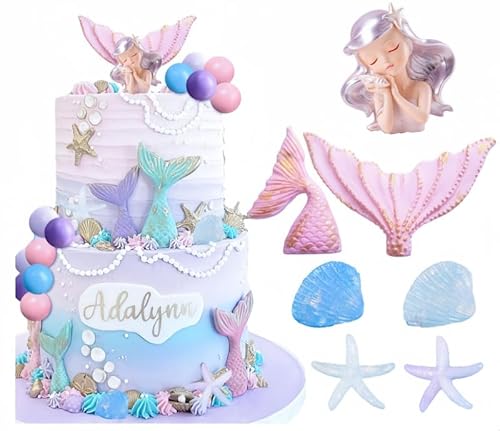 UtenTol Meerjungfrau Kuchen Dekoration hohe Qualität 3D Mermaid Tier Cupcake Topper Meerjungfrau Figuren Meerjungfrau Geburtstag Deko 7 Stück Meerjungfrau Geburtstag Tortendeko (rosa Farbe) von UtenTol