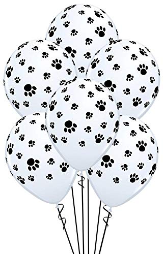 Uteruik Paw Prints – A-Rund, biologisch abbaubare Latex-Luftballons, weiß mit schwarzen Pfotenabdrücken, 28 cm, 12 Stück von Uteruik