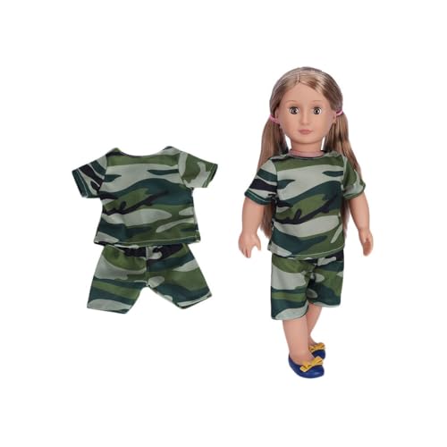 Uteruik Puppen-Camouflage-Kleidung für 46 cm große American-Girl-Puppe, lässige Outfits – T-Shirts und Shorts, Kostümzubehör, 2 Stück/Set von Uteruik