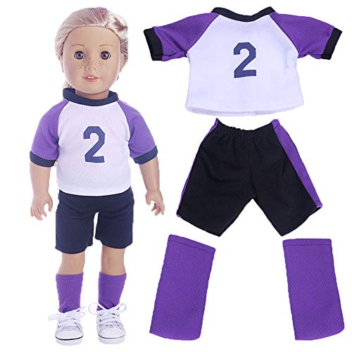 Uteruik Puppen-Fußballanzug Kleidung für 46 cm Mädchen Puppe Casual Outfits – Nr. 2 Jersey Shorts und Fußball Schienbeinschoner Socken Kostüm Zubehör von Uteruik