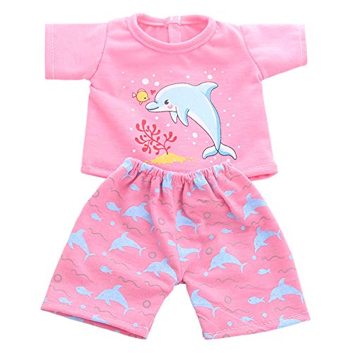 Uteruik Puppen-Kleidung für 46 cm große American Girl Puppe, legere Outfits – Delfin-Muster, T-Shirt und Shorts, Kostümzubehör, 2 Stück von Uteruik