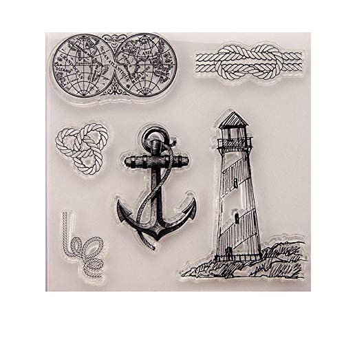 Uteruik Silikon Stempel Siegel Aufkleber Klar Stempel Natürliches Muster Leuchtturm Anker Seil Prägeschablone DIY Handwerk Scrapbooking Fotoalbum Dekoration 1pcs (#G) von Uteruik