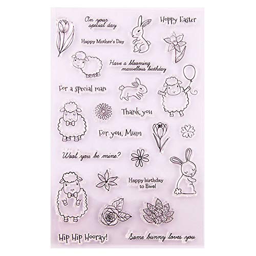 Uteruik Transparenter Silikon-Stempel mit Ostern, Schaf, Häschen Muster für Kartengestaltung Dekoration und DIY Scrapbooking Prägung Album Decor Craft (#A) von Uteruik