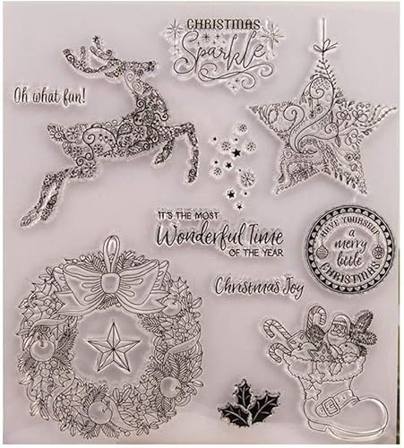 Uteruik Transparenter transparenter Stempel Silikon Siegel Hintergrund Stempel für DIY Scrapbooking Album Basteln Karten Herstellung Geschenk Weihnachten Serie Stempel - T1403-18,5 x 20,5 cm von Uteruik