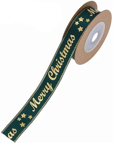 Uteruik Weihnachtsband "Merry Christmas", grünes Ripsband für Geschenkverpackungen, Schleifen, Schnürsenkel, 15 mm x 4,57 m, 1 Rolle von Uteruik