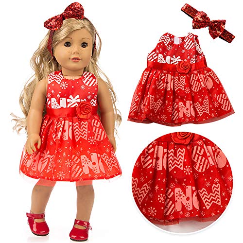 Uteruik Weihnachtspuppen-Kleidung für 46 cm große American Girl-Puppe, legere Outfits – Rock und Schleife, Stirnband, Kostümzubehör, 2 Stück/Set (rot) von Uteruik