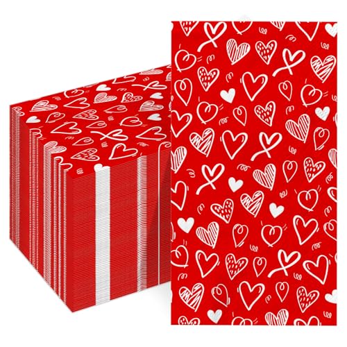 100 Stück Valentinstag Ornament Gästeservietten Einweg-Papier dekorative rote Liebe Herz Abendessen Handserviette für Zuhause Küche Badezimmer Hochzeitstag Muttertag Dekor von Utolily