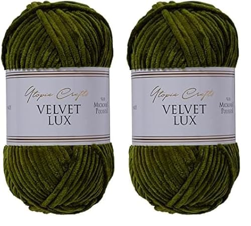 Utopia Crafts Velvet Lux Chenille-Garn, superweich, grob, zum Stricken und Häkeln, 100 g – 110 m, Dunkles Oliv (Packung mit 2) von Utopia Crafts