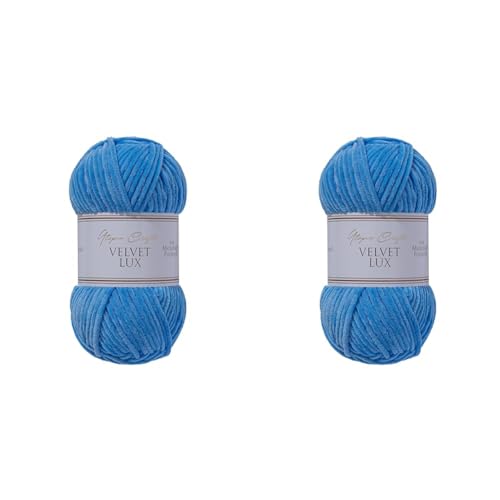 Utopia Crafts Velvet Lux Chenille-Garn, superweich, grob, zum Stricken und Häkeln, 100 g – 110 m, Himmelblau (Packung mit 2) von Utopia Crafts