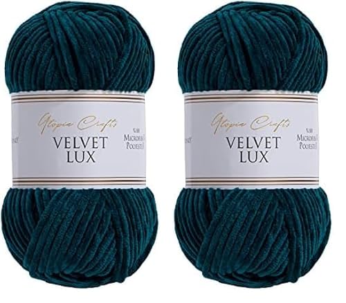 Utopia Crafts Velvet Lux Chenille-Garn, superweich, grob, zum Stricken und Häkeln, 100 g – 110 m, Petrolgrün (Packung mit 2) von Utopia Crafts