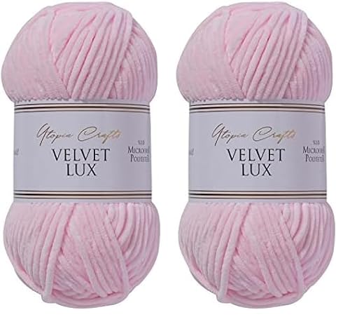 Utopia Crafts Velvet Lux Chenille-Garn, superweich, grob, zum Stricken und Häkeln, 100 g – 110 m, Rosa Schwan (Packung mit 2) von Utopia Crafts