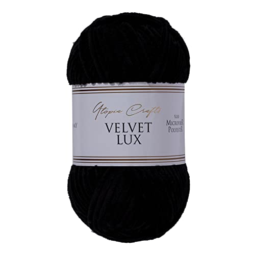 Utopia Crafts Velvet Lux Chenille-Garn, superweich, grob, zum Stricken und Häkeln, 100 g – 110 m, Schwarz von Utopia Crafts