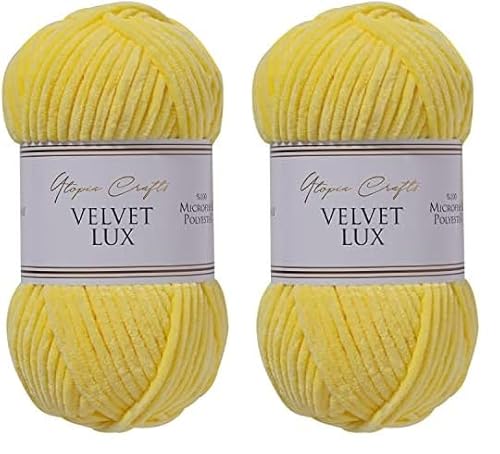 Utopia Crafts Velvet Lux Chenille-Garn, superweich, grob, zum Stricken und Häkeln, 100 g – 110 m, Sonnengelb (Packung mit 2) von Utopia Crafts