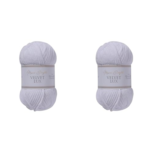 Utopia Crafts Velvet Lux Chenille-Garn, superweich, grob, zum Stricken und Häkeln, 100 g – 110 m, Weiß (Packung mit 2) von Utopia Crafts