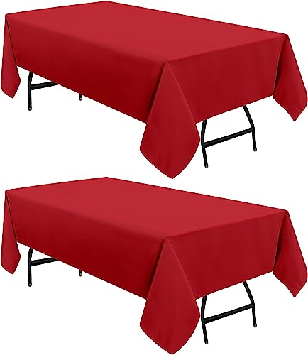 Utopia Kitchen Polyester Tischdecke 132 x 218 cm (2er-Pack, Rot) Maschinenwaschbare Tischdecke Ideal für Partys, Veranstaltungen, Hochzeiten und Restaurants (52 x 86 Zoll) von Utopia Kitchen