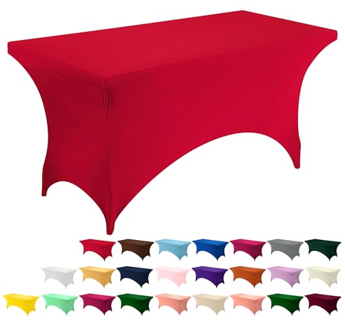 Utopia Kitchen Spandex-Tischdecke, 1,8 m, rot, enganliegend, waschbar und knitterfrei, dehnbar, rechteckig, Terrassentischabdeckung für Veranstaltung, Hochzeit, Bankett und Partys, 183 x 76 x 76 cm (L von Utopia Kitchen