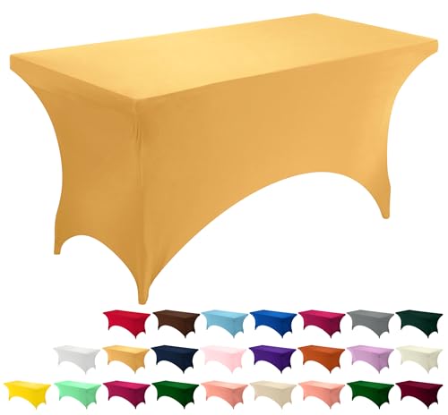 Utopia Kitchen Spandex-Tischdecke, 1 Packung [1.8 m, Gold] Enganliegend, waschbar und knitterfrei, dehnbar, rechteckig, für Veranstaltungen, Hochzeiten und Partys [183x76x76 cm (LxBxH) von Utopia Kitchen