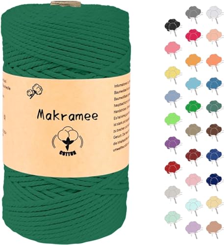 2mm x 100m Makramee Garn, Baumwollgarn, Macrame Kordel für Basteln, Pflanzenbügel-Dunkelgrün von Uvolo