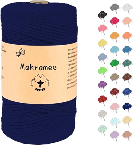 2mm x 100m Makramee Garn, Baumwollgarn, Macrame Kordel für Basteln, Pflanzenbügel-Navy blau von Uvolo