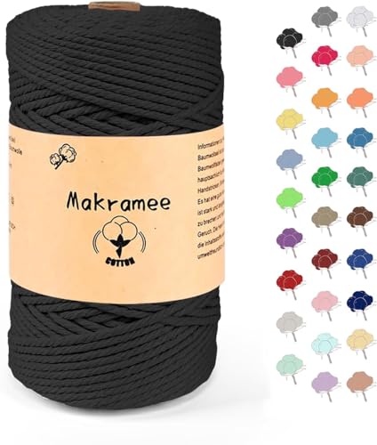 2mm x 100m Makramee Garn, Baumwollgarn, Macrame Kordel für Basteln, Pflanzenbügel-Schwarz von Uvolo