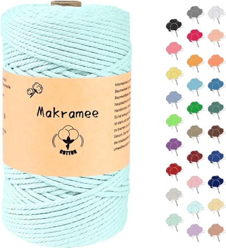 2mm x 100m Makramee Garn, Baumwollgarn, Macrame Kordel für Basteln, Pflanzenbügel-Wasser blau von Uvolo