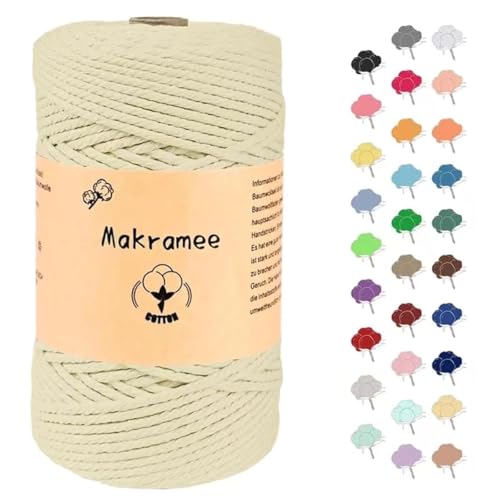 Uvolo 3mm x 200m Makramee Garn, Baumwollgarn, Macrame Kordel für Basteln, Pflanzenbügel-Creme Farben von Uvolo