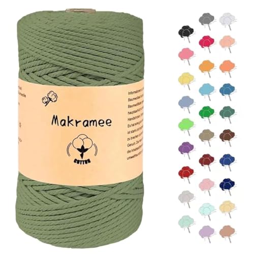 3mm x 200m Makramee Garn, Baumwollgarn, Macrame Kordel für Basteln, Pflanzenbügel-Grüne Bohnenpaste von Uvolo