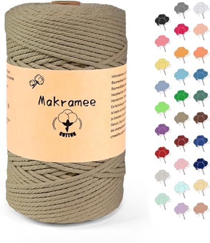 Uvolo 3mm x 200m Makramee Garn, Baumwollgarn, Macrame Kordel für Basteln, Pflanzenbügel-Leichter Kaffee von Uvolo