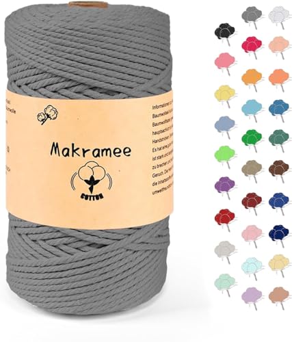 4mm x 100m Makramee Garn, Baumwollgarn, Macrame Kordel für Basteln, Pflanzenbügel-Grau von Uvolo